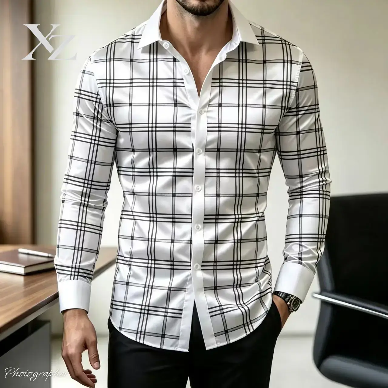 Mens Satin Silk Dress Shirt - เสื้อเชิ้ตแขนยาวลายสก็อตทรงเข้ารูปสำหรับผู้ชาย คอปกตัดสี ผ้าซาตินหรูหรา กระดุมหน้า สไตล์ธุรกิจลำลอง ลดราคาพิเศษ