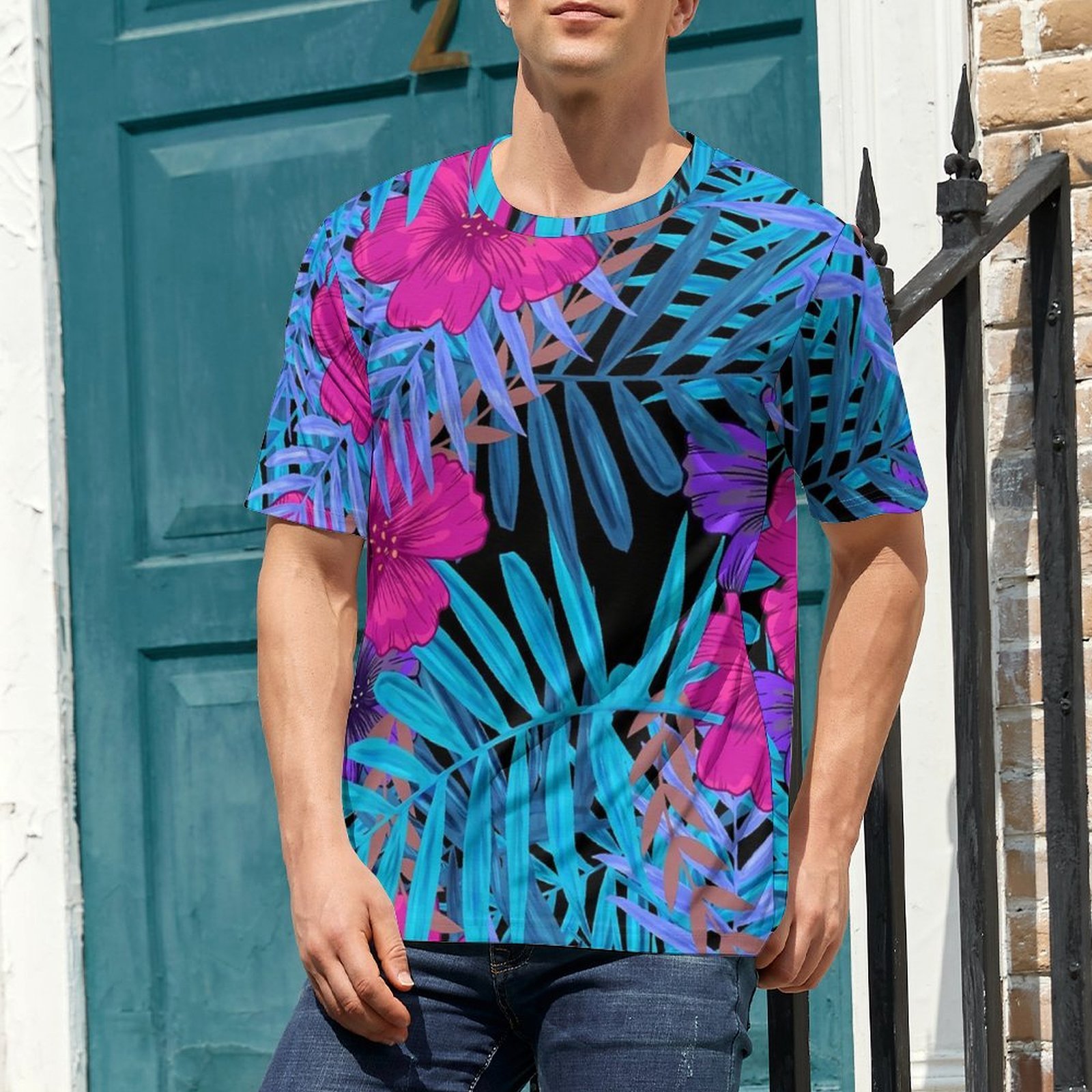 Vintage Hawaiian Floral Shirt - เสื้อยืดโอเวอร์ไซส์ ลายดอกไม้เขตร้อนสำหรับฤดูร้อน ลายฮาวาย เสื้อยืดคอกลมสุดเท่ ลายวินเทจสำหรับผู้ชาย
