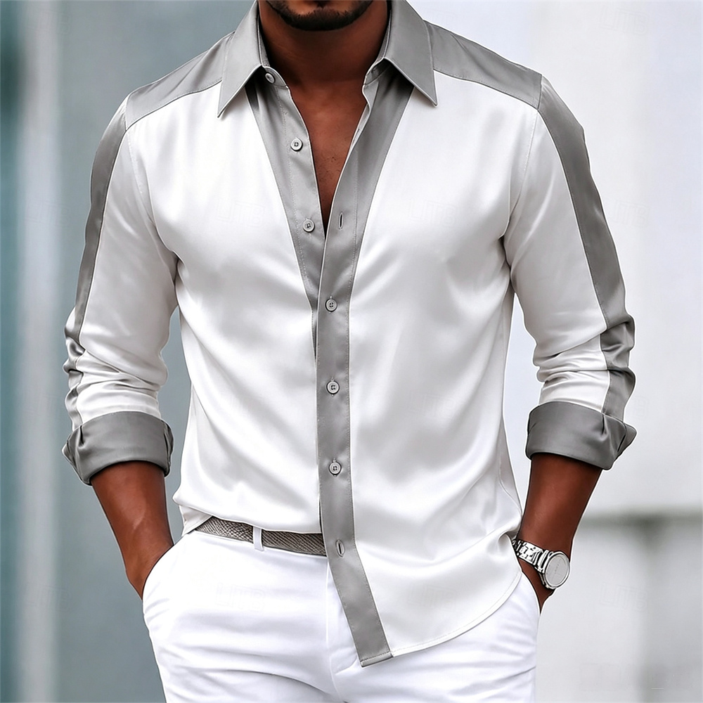 Mens Satin Silk Dress Shirt - เสื้อเชิ้ตผู้ชาย เสื้อเชิ้ตผ้าซาติน เสื้อเชิ้ตทางการ เสื้อเชิ้ตลำลอง เสื้อเชิ้ตติดกระดุม เสื้อเชิ้ตสำหรับงานเลี้ยง