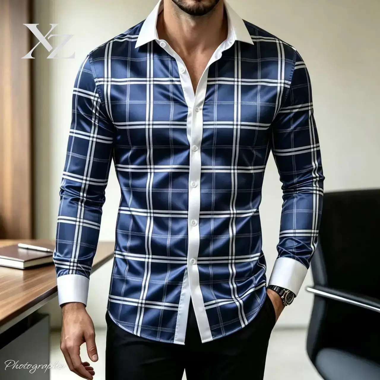 เสื้อเชิ้ตแขนยาวลายสก็อตทรงเข้ - Mens Satin Silk Dress Shirt บทวิจารณ์และราคา