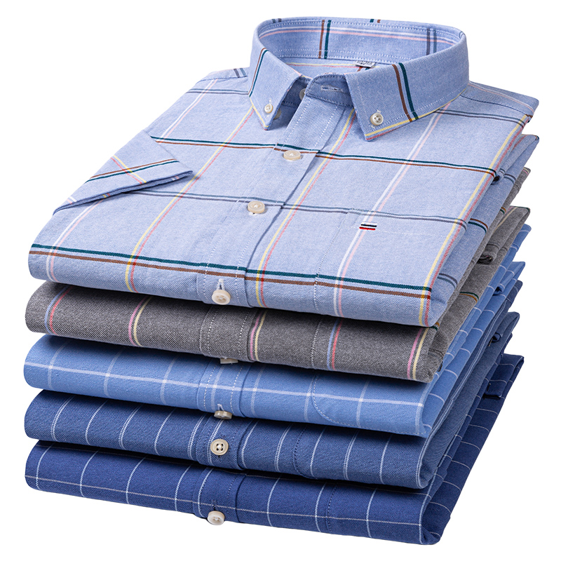 เสื้อเชิ้ตผู้ชายแขนสั้นลายสก๊อ - Oxford Cotton Casual Shirt Business บทวิจารณ์และราคา
