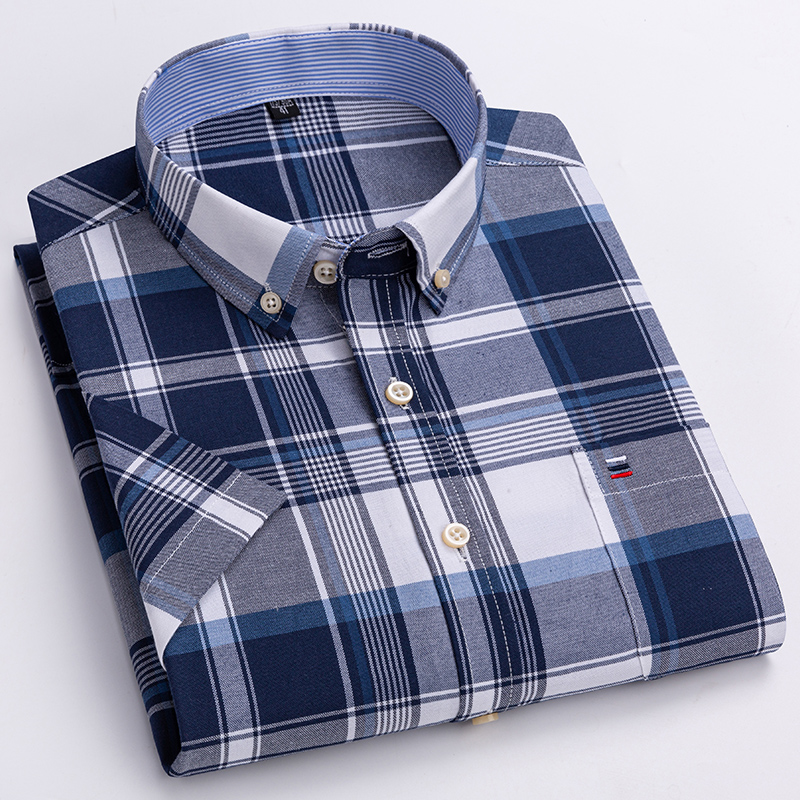 เสื้อเชิ้ตผู้ชายแขนสั้นลายสก๊อ - Oxford Cotton Casual Shirt Business บทวิจารณ์และราคา