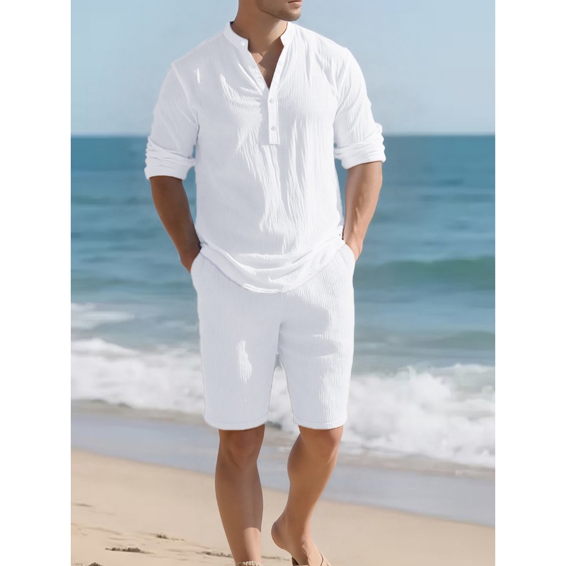 ชุดเซ็ตสองชิ้นผ้าลินินผสมสีขาว - Mens Linen Shirt Long Sleeve บทวิจารณ์และราคา