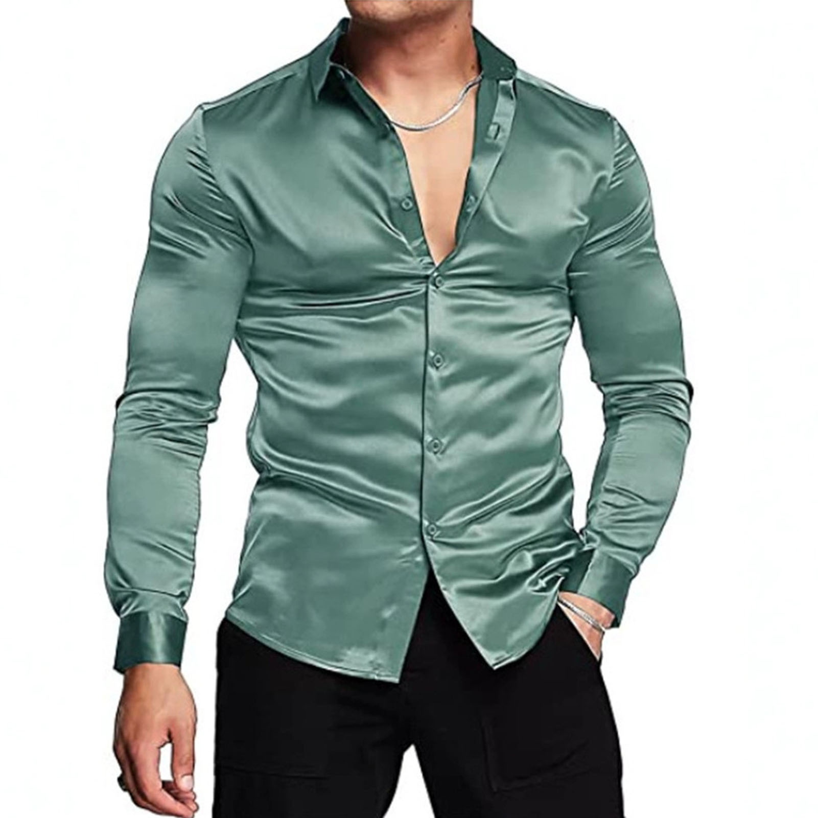 สีชมพูผ้าไหมซาตินหรูหราชุดเสื้ - Mens Satin Silk Dress Shirt บทวิจารณ์และราคา
