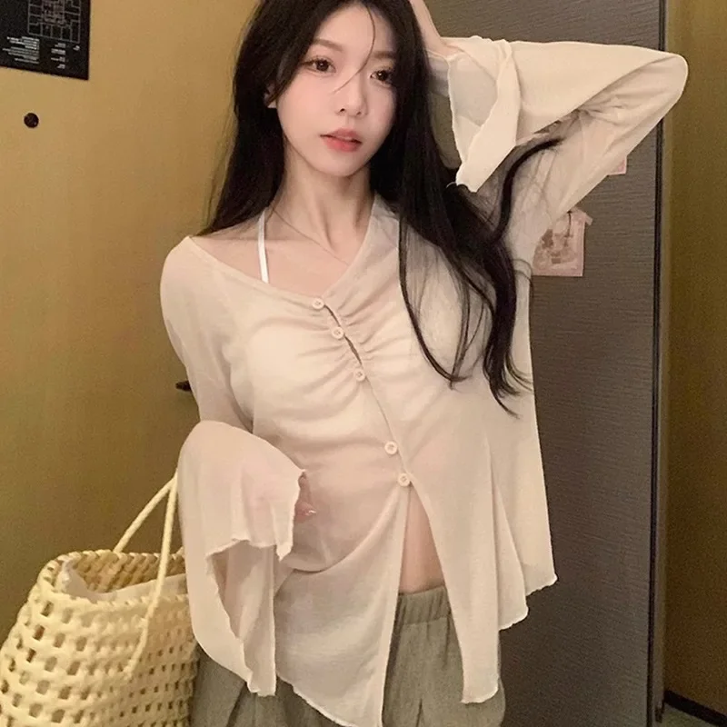 เสื้อเชิ้ตแขนบานโปร่ง - เสื้อเ - Shirts บทวิจารณ์และราคา
