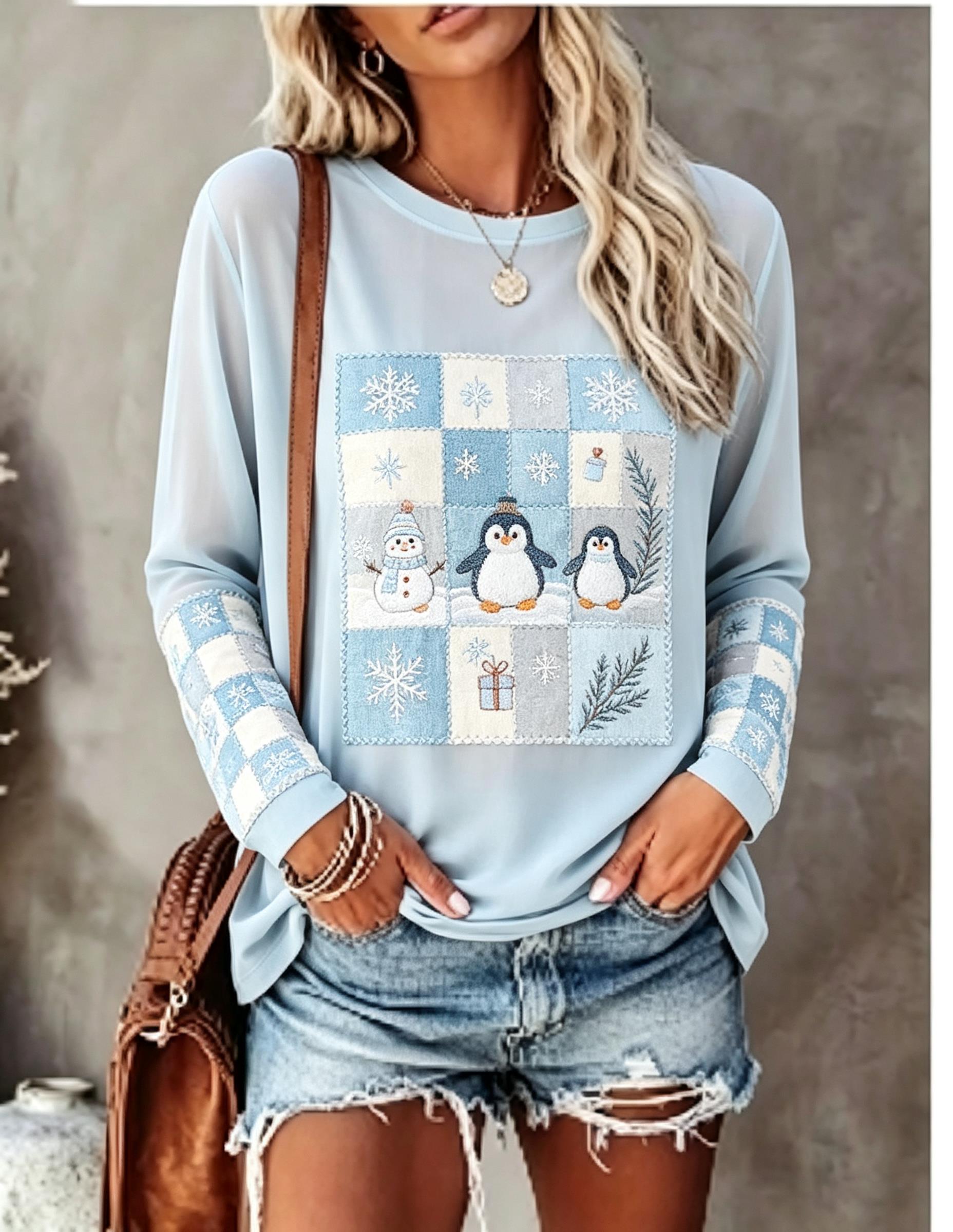 เสื้อยืดแขนยาวผู้หญิง ลายปักจิ - T-Shirts บทวิจารณ์และราคา