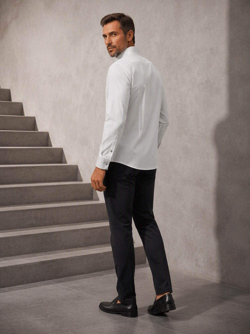 เสื้อเชิ้ตผู้ชายสไตล์ลำลองสำหร - Mandarin Collar Formal Shirt Slim Fit บทวิจารณ์และราคา